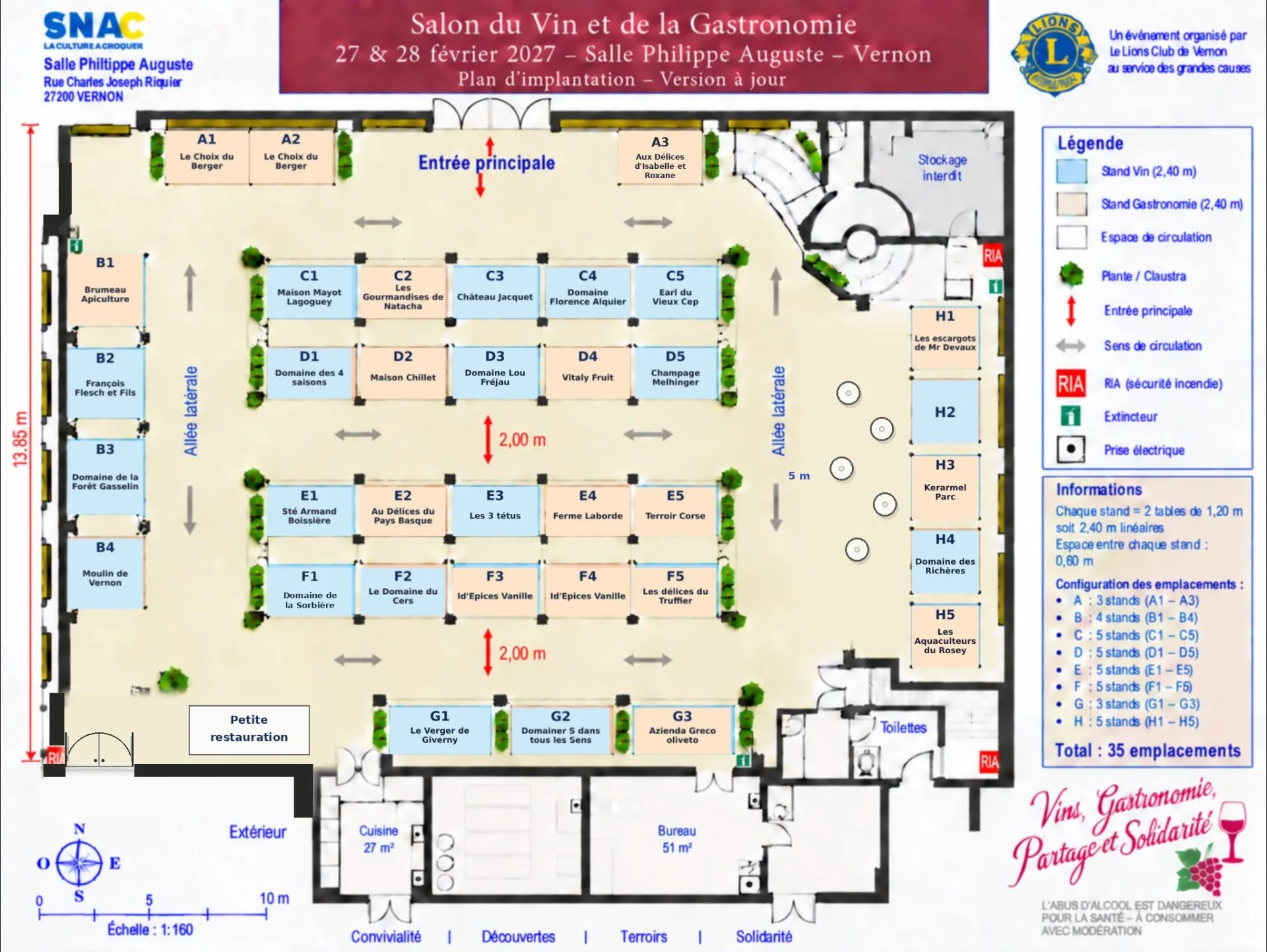 Plan d’implantation des exposants du Salon du vin et de la gastronomie de Vernon 2027